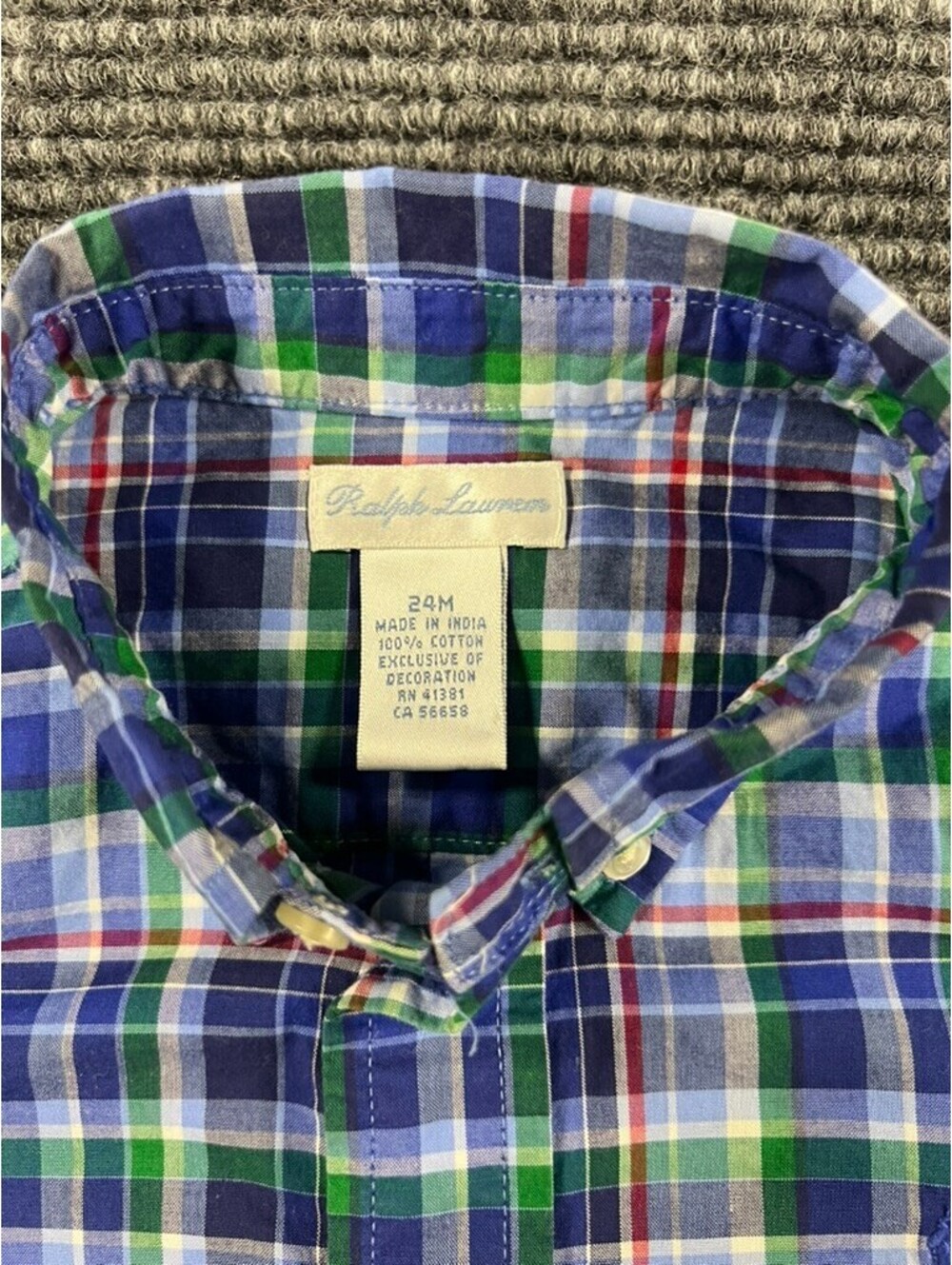 Ralph Lauren Toddler Boys' 24M Blue/Green Plaid Button-Down Cotton Dress Shirt - Picture 3 of 5